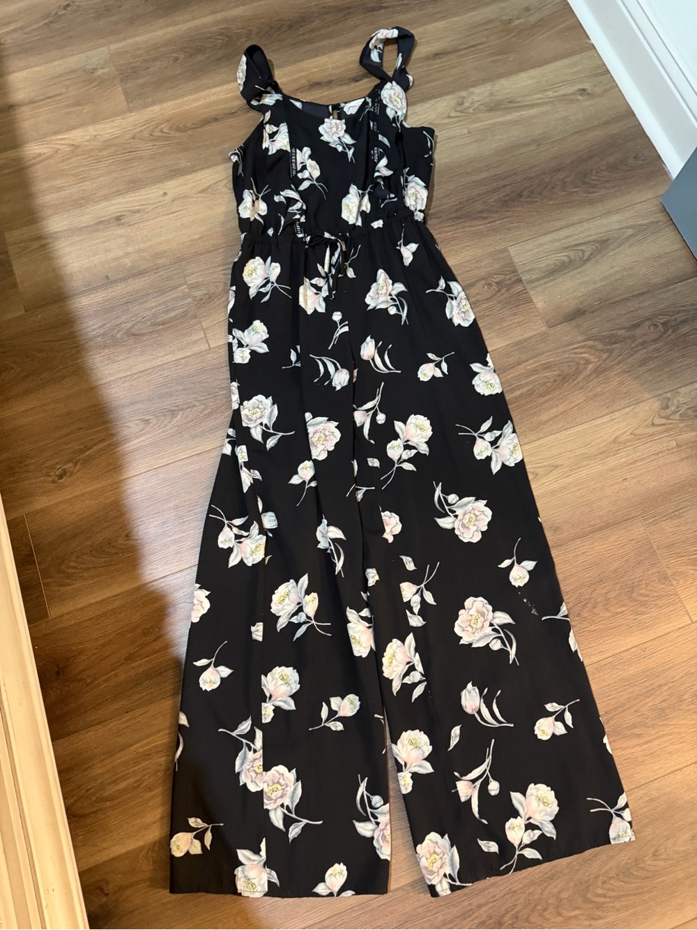 Black Floral Wide-Leg Jumpsuit Dress